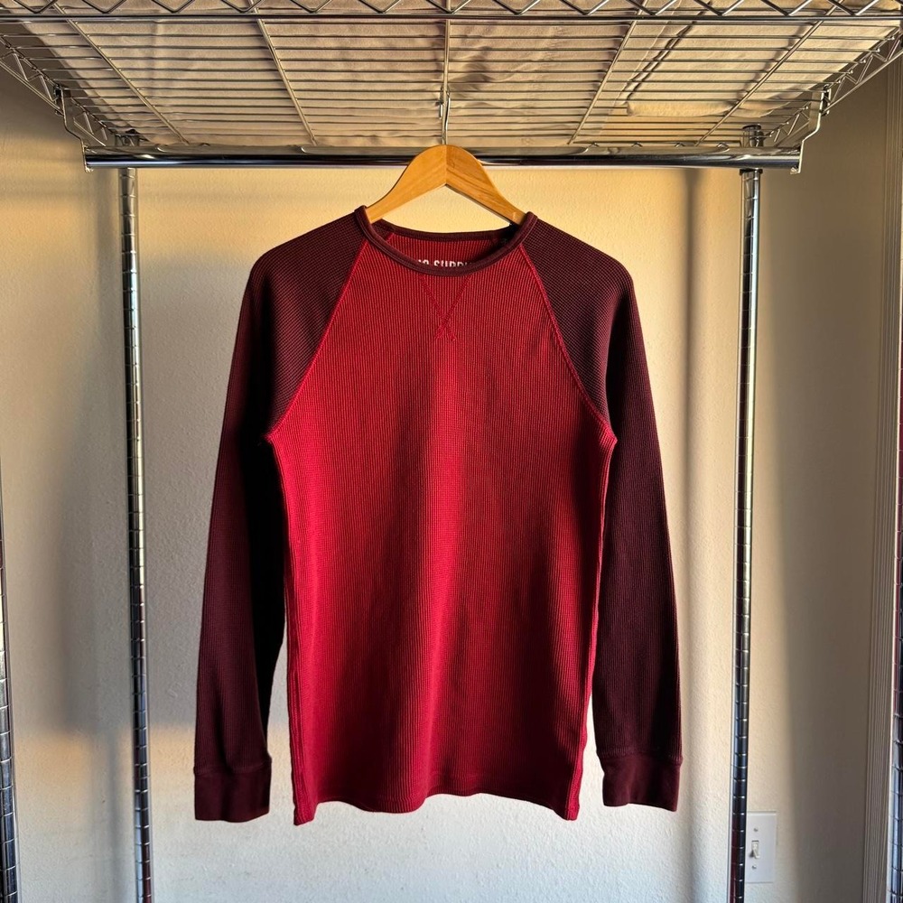 Mossimo Supply Co Mens Waffle Knit Thermal Long Sleeve Maroon Red Colorblock M